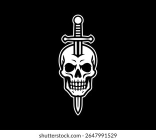 Skull with Sword Illustration. Skull pierced with knife vector.