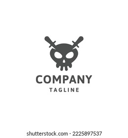 Plantilla de diseño de icono del logotipo de la espada del cráneo vector plano