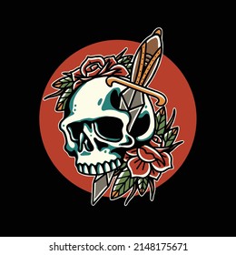 skull sword old school tatoo style vector illustration
