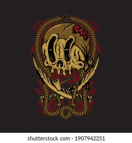 Skull sword pirate graphic illustration vector art t-shirt design