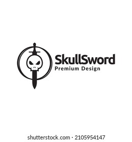 skull with a sword stuck logo design vector graphic