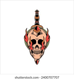 skull and sword tattoo vector design