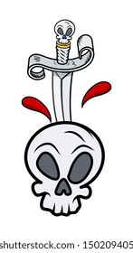 Skull with Sword - Vector Cartoon Illustration