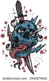 Skull with sword. Vector illustration