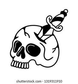 Skull and sword white background