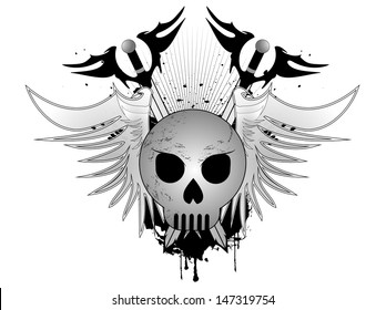 Skull with sword and wing