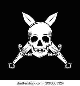 skull sword,hand drawn illustrations. for the design of clothes, jackets, posters, stickers, souvenirs etc.