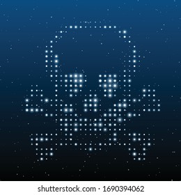 The  skull symbol filled with white dots. Vector illustration on blue background with stars