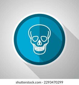 Skull symbol, flat design vector blue icon with long shadow