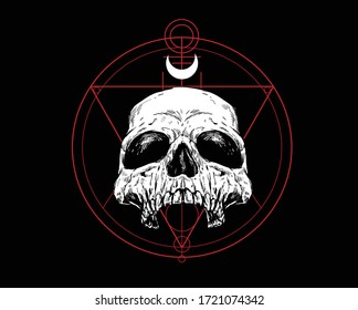 Calavera con símbolos. Ilustración del vector