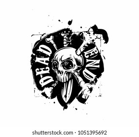 Skull T shirt Graphic Design with text of dead end, vector illustration.