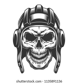 Skull in the tank helmet. Vector vintage illustration