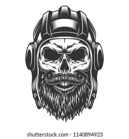 Skull in the tank retro helmet. Vector illustration