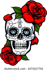 Skull tatoo whith flower and mexican holyday element