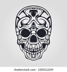 skull tatto line art decorative