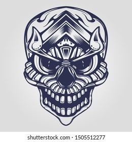 skull tatto line art decorative