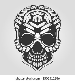 skull tatto line art decorative