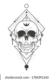 Skull tattoo art with sacred geometric elements. Vector illustration design.