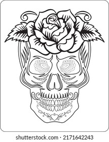 Skull Tattoo Coloring Pages Kids Adults Stock Vector (Royalty Free ...