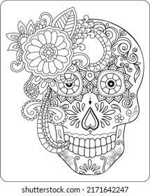 Skull Tattoo Coloring Pages Kids Adults Stock Vector (Royalty Free ...