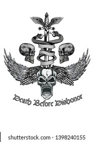 Skull tattoo Combat. Death Before Dishonor