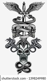 Skull tattoo Combat. Death Before Dishonor
