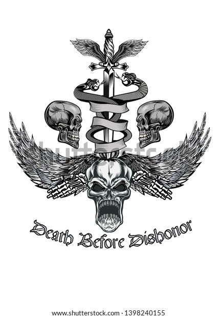 Skull Tattoo Combat Death Before Dishonor Stock Vector (Royalty Free ...