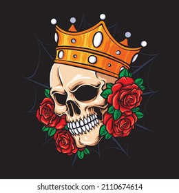 tatuaje cráneo con corona y vector de rosas
