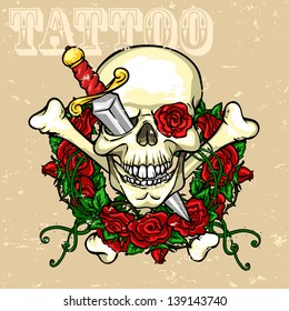 Skull Tattoo Design, Grunge effect is removable.