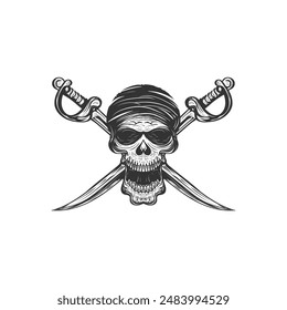 Skull tattoo design with sword. Retro skull hand drawn vector illustration