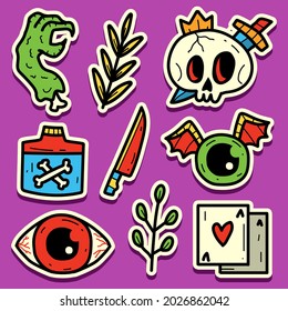 skull tattoo doodle cartoon sticker vector design