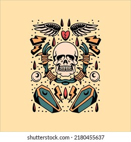 skull tattoo flash illustration vector design