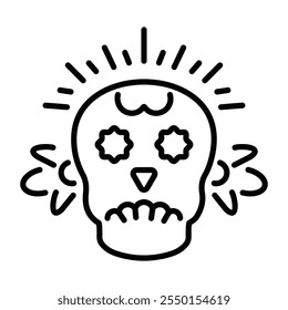 Skull tattoo icon in linear style 