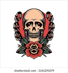 skull tattoo illustration vector design