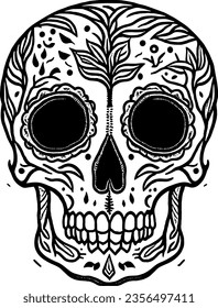 skull tattoo line art, hand drawing