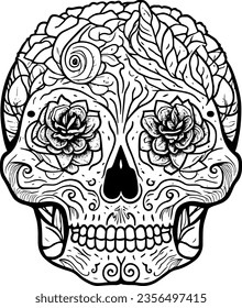 skull tattoo line art, hand drawing