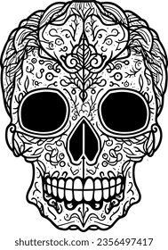 skull tattoo line art, hand drawing