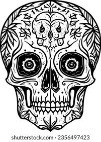skull tattoo line art, hand drawing