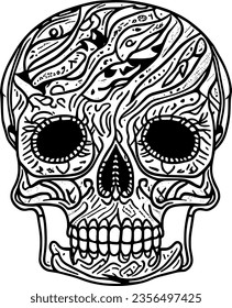 skull tattoo line art, hand drawing