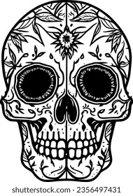 skull tattoo line art, hand drawing