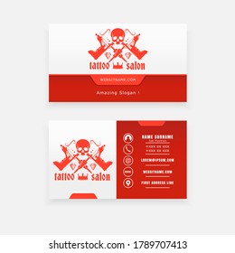 concepto del logotipo del vector de la máquina del cráneo y del tatuaje, salón de tatuajes de la tarjeta de visita