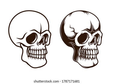 Skull tattoo retro vector illustration. Skeleton vintage design.