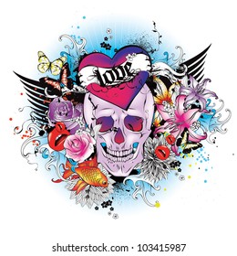 Skull tattoo style graphic. Vector illustration