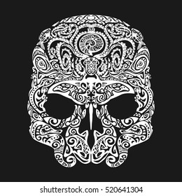 Skull tattoo in the style of Maori with marine life. Sea creatures