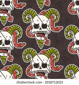 Skull tattoo vector cartoon seamless pattern.