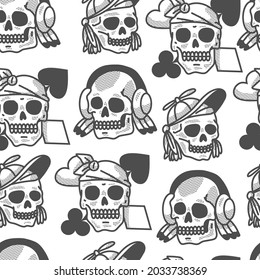 Skull tattoo vector cartoon seamless pattern on a white background.