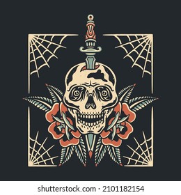 Skull tattoo vector illustration black background