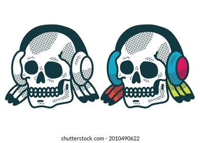 Skull tattoos with headphone vector cartoon set isolated on a white background.