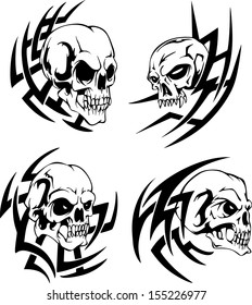 Skull tattoos. Set of black and white vector illustrations.
