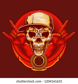 Skull Teenager on rock hand sign gesture for music festival poster or t-shirt design Illustration